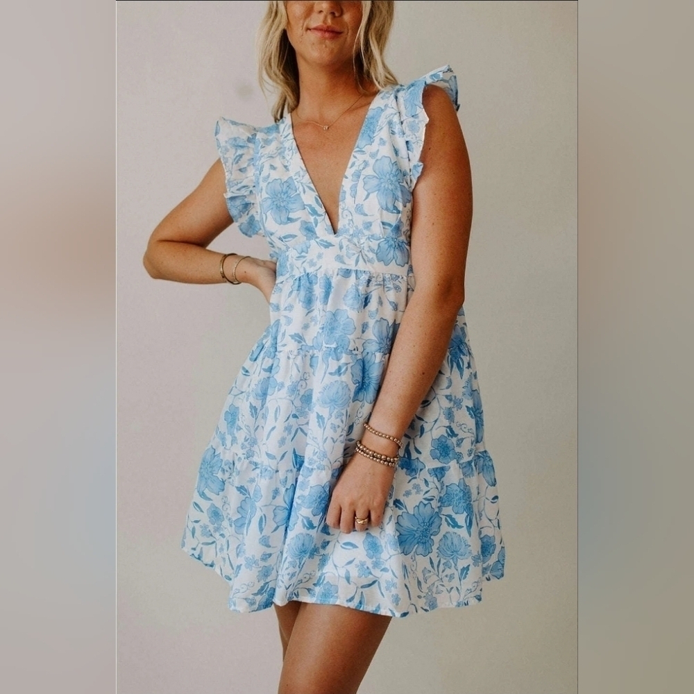 J. Marie Floral Blue Dress Size Small